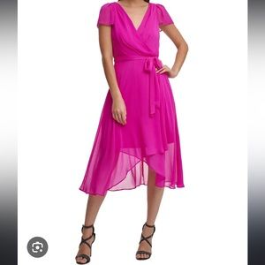 DKNY Fuchsia Chiffon Midi Dress, Size 2P